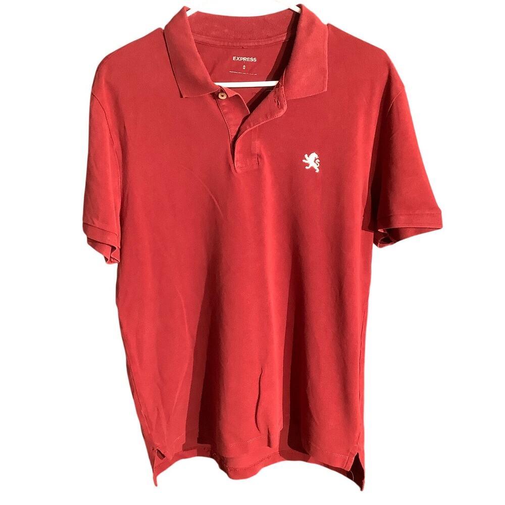 Express Men’s Polo Medium Maroon 100% Cotton Lion — Preppy, Classic, Casual
